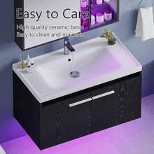 31" Floating Bathroom Vanity With Sink Combo, Wall Mounted Bathroom Vanity Cabinet With LED Light, 2-Door Bathroom Storage Cabinet For Small Bathroom, White/Grey/Black, (USB LED Strip) - 黑色 - 查看 5