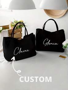 Bolso de lona personalizado, bolso personalizable - se puede personalizar con su nombre/texto, cierre magnético, gran capacidad, casual, ligero, adecuado para bodas, fiestas de novia, viajes, uso diario, compras y diversos regalos festivos como Halloween, Navidad, Acción de Gracias, Año Nuevo, Día de San Valentín, el mejor regalo para amigas, maestras, madres, novias, damas de honor - Multicolor - Ver 6