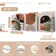 3pcs/Set Abstract Nature Oil Painting Print - Desert And Palm Leaves, Mid-Century Modern Bohemian Decor Suitable For Home Decor, Room Decor, Bedroom Decor, Living Room Decoration, Bathroom Decor, Wall Decor, Optional Wall Art With Frame