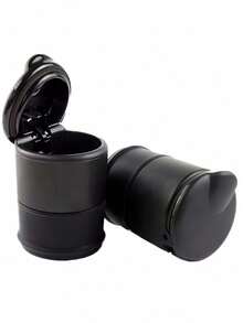 黑色圆形车载烟灰缸，轻便便携塑料支架，适用于车载烟灰缸