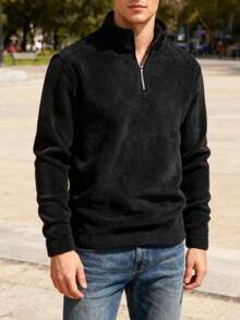 Sudadera casual de hombre de unicolor con cuello alto, otoño - Negro - Ver 5
