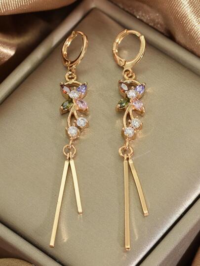 1 Pair 18K Gold Plated Colorful Zirconia Butterfly Tassel Earrings, Elegant Middle Eastern Style, Suitable For Women's Daily Wear, Wedding, Party, Travel, Eid Al-Fitr, Eid Al-Adha, Christmas