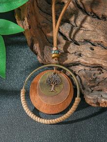 TopHanqi 1pc Women's Vintage Bohemian Personalized Pendant Necklace, Geometric Personalized Big Circle Life Tree Multi-Layer Design Sweater Chain, Suitable For Daily Wear, Party, Commuting, Versatile