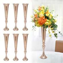 SHIOUCY 6 Stück Metall Trompeten vase, Gold Geblühte Trompetenvase, 13 * 56.5cm Blumenvase für Hochzeitsfeiern Jubiläum Party Zeremonie Heimdekoration - Gold - Übersicht 3