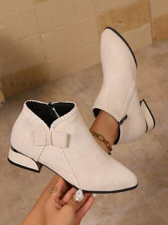Women's Fashion Commuter Versatile Woven Texture Pointed Toe Low Heel Ankle Boots, Spring/Autumn