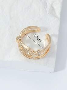 1pc Zirconia Open Ring For Women, Gold/Silver Classic Ring, Casual Daily Wear Jewelry, Gift For Her