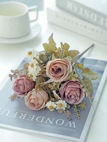 1/80pcs 12.59inch Artificial Flower Rose Bouquet, Embroidered Ball, Peony Mixed Flowers, Bride Holding Bouquet, Wedding Decoration, Diy Wreath Materials, Birthday Party Decoration Materials, Home Dining, Living Room, Vase, Outdoor Garden, Winter Home Decoration, Birthday Gifts