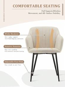 Goeurvant Contemporary Vertical-Stripe Upholstered Dining Chairs With Armrests & Metal Legs For Dining Room, Kitchen, Living Room - Set Of 2 / Set Of 4 / Set Of 6 - Beige - Beige - View 4