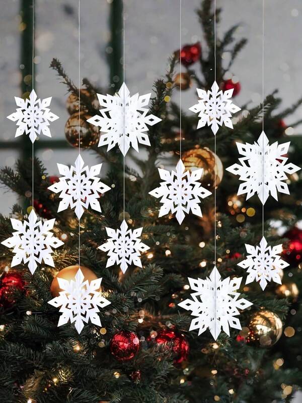 6 Pieces Of Christmas Decoration Products, Christmas Three-Dimensional Snowflake Hanging Decorations, Shopping Mall Shop Windows, Christmas Ceiling Decoration Cloth, Large 3D White Paper Hanging Snowflake Garlands (White) For Christmas, Winter, Miracle Festival, Holidays, New Year, And Interior Decoration