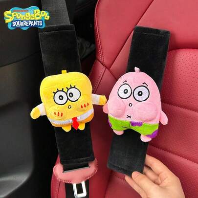 SPONGEBOB 1个/2个装毛绒汽车安全带肩垫，可爱海绵宝宝卡通安全带垫，柔软泡沫保护垫，让驾驶更舒适