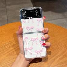 Magnetic For Samsung Galaxy Z Flip 3/4/5/6/7 Fold 3/4/5/6/7 Case, Bow Case Compatible With MagSafe, Wireless Slim Clear Ribbon Aesthetic Phone Cover Anti-Yellowing Shockproof Protective Cover For Women Girl/Christmas - 透明粉紅色 - 查看 7