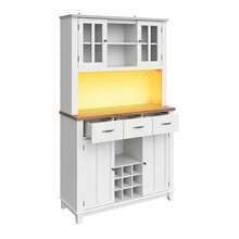 Küchenschrank, Hochschrank Küchenbuffet, Vitrinenschrank, Buffetschrank mit Verstellbaren Ablagen, Sideboard mit LED-Beleuchtung, Buffetschrank(weiße Schublade)