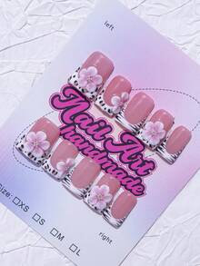 10 Stücke/Set handgemachte Enten-Mund Halloween Nageltips, Y2K Stil, enthält nude, rosa, grüne, blaue Batik Nageltips mit französischen Kanten, handgeschnitzte Blumen, Wassertropfen, Punkte, Streifen Design für Frauen und Mädchen, geeignet für Party, Hochzeit, Alltag, kommt mit Werkzeug-Set, kann als Geschenk gegeben werden Aufklebe-Nägel Nagelbedarf Nägel - Follow Your Heart - Übersicht 2