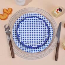 10/20/40/50pcs,Blue And White Checkered Birthday Party Supplies, Coastal Deep Blue Scallop Party Disposable Paper Plates, Birthday Party Decoration Supplies, Blues Dinner, Wedding, BabyShower, Birthday, Picnic, Barbecue Essential