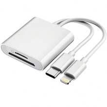 二合一SD卡读卡器USB闪存盘SD存储卡适配器Type-C和Lightning转换器，兼容、iPad、TF卡读卡器 - 白色 - 查看 10