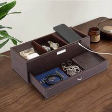 Mens Valet Tray Jewelry Storage Box For Men And Women 2 Layer Leather Nightstand Organizer Box For Keys Phone Wallet Coin Jewelry 2 Layer B Style Brown