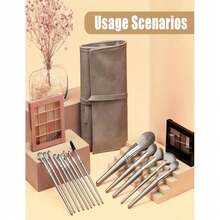 14pcs Professional Makeup Brush Set With Foldable Leather Carrying Case, Includes Powder Brush, Foundation Brush, Eyeshadow Brush, Eyebrow Brush, Concealer Brush, Contour Brush And Travel Brush. Ideal For Makeup Beginners And Great Gift For Christmas And Valentine's Day. - Grey - View 11