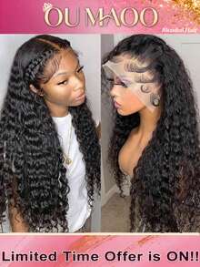 13x4 卷曲蕾丝前假发，人发混合，200% 密度，预拔婴儿头发，卷曲前假发，预漂白结，巴西原生发，戴上即走，无胶假发，适合女性日常佩戴 - 自然色&黑色系 - 查看 2