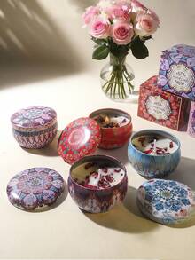 4/1 Scented Candle Set With Colorful Box, Multiple Scent Combinations, Pleasant & Rich Fragrance, Smokeless, Long Burning Time - Christmas Gift Ideal For Family & Friends,Christmas Candle,Gift Sets For Women For Wedding, Birthday, Festivals, Wedding Souvenirs,Aromatherapy Candles For Home,Candle Present For Men And Women, For Birthday Christmas Day Yoga Bath, Valentine's Day Gift, Home, Hotel Decoration, Retro Pattern Design, Soy Wax, - Multicolor - View 8