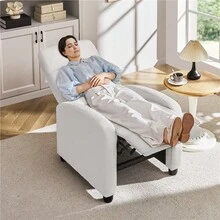 Butterslay 1pc Modern Reclining Boucle Chair Upholstered Single Sofa With Pocket Springs Recliner Chair For Living Room, Bedroom, Office - 白色 - 查看 2