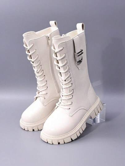 Stivali alti per ragazze, nuovi stivali per bambini in stile britannico per autunno/inverno, stivali a metà polpaccio e al ginocchio per principesse, stivali con cerniera laterale e suola spessa, stivali antiscivolo in pelle per bambini di taglia grande