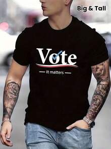 Camiseta de Hombre con Eslogan de Voto Republicano/Demócrata - Diseño del Partido Conservador/Liberal, Camiseta de Manga Corta Transpirable y Casual con Cuello Redondo, Ropa de Declaración Política Lavable a Máquina para la Temporada Electoral y Atuendo Casual - Negro - Ver 2