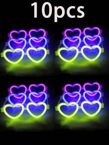 نظارات بشكل قلب مضيئة، عصا حفلات مضيئة، لعبة مضيئة يمكن أن تستمر في إصدار الضوء لمدة 10 إلى 12 ساعة في الظلام، مناسبة للحفلات والبارات والنوادي الليلية وأعياد الميلاد والتجمعات الفردية للديكور، لوازم حفلات مضيئة، ديكورات حفلات الزفاف، وأساسيات للمناسبات والأعياد الجديدة وديكورات رأس السنة، هدايا رأس السنة الجديدة