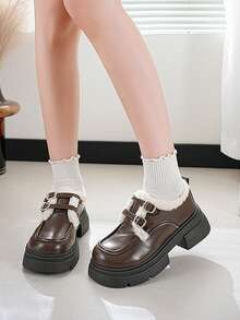 Fashionable New Casual Anti-Slip Durable High Heel Leather Shoes For Teenage Girls - Brown - View 13