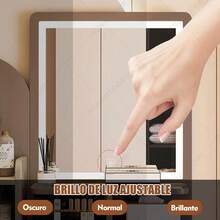 Tocador De Dormitorio C/ Espejo Led Estante Almacenamiento Gris - Gris - Ver 9