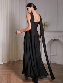 Women's Elegant Solid Knit Splicing Asymmetric Design Maxi Bodycon Bandage Dress, Sexy Backless Ruffle Hem For Party Dress,Women's Pleated Extra-Large Skirt Ball Evening Gown,Graduation Dress, Celebrity Gala Dress,Prom Dress With Scarf,New Year Dress