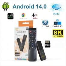 1 pièce Bâton TV intelligent avec système d'exploitation Android 14 et processeur AllWinner H313, prend en charge la mise à jour OTA, jusqu'à 64 Go de stockage, lecture vidéo 8K/4K, Wi-Fi 4G/5G, HDR10 et télécommande vocale - Noir - Voir 3