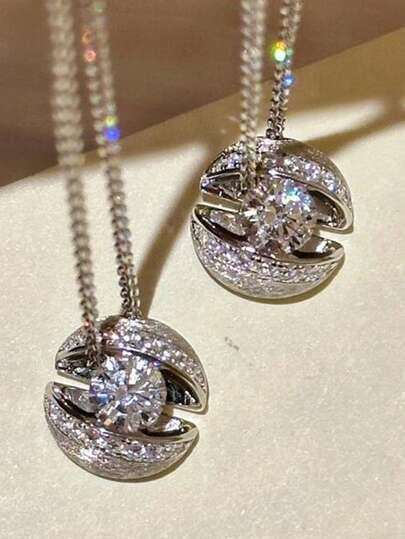 1 pieza Collar colgante de bola flotante de circonita cúbica de lujo con diseño minimalista, elegante y de moda, adecuado para el uso diario de las mujeres