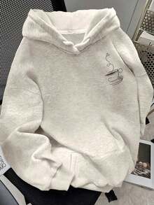 Women's Casual Letter & American Flag Print Long Sleeve Hoodie Sweatshirt, Autumn/Winter-Autumn/Winter New Arrivals:Unisex Loose Hoodie With USA Print - 淺灰色 - 查看 4