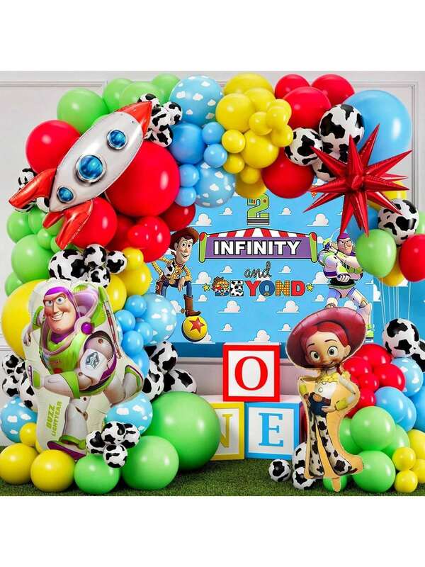 106 Stücke Cartoon Buzz  Aluminium-Folien-Ballon Dekoration, Cartoon-Charakter geformter Aluminium-Folien-Ballon Party Zubehör Set