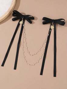 1pc Retro Heart Bowknot Hair Clip For Women, Suitable For Parties, Gatherings, And Outings Devil Accessories Valentine's Day Valentines,Hair Barrettes Hair Clips Claw Clips, School Stuff, Elegant, College, Bows, Cute - 黑色 - 查看 1