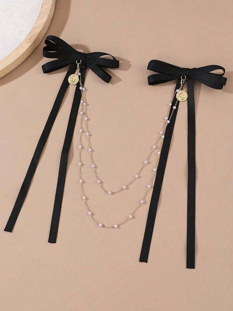 1pc Retro Heart Bowknot Hair Clip For Women, Suitable For Parties, Gatherings, And Outings Devil Accessories Valentine's Day Valentines,Hair Barrettes Hair Clips Claw Clips, School Stuff, Elegant, College, Bows, Cute - 黑色 - 查看 1