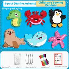 6-Piece Kids Sewing Kit, DIY Animal Ornaments Craft Set With Safety Plastic Needles, Creative Christmas Birthday Halloween Gift For Girls & Boys Ages 3-8 - One Set (6 Marine Life Patterns) - View 10