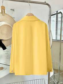 Women's Fashion Loose Flattering Design Versatile Casual Blouse - Yellow - View 2