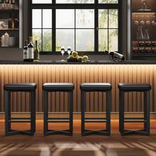 Bar Stools Set Of 4, 24.6" Counter Height Backless Stools With PU Leather Seat & Metal Frame, Modern Kitchen Stools With Footrest For Home Bar, Dining, Black - màu đen - Xem 7