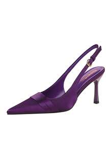 欧美风尖头缎面镂空踝带低帮高跟鞋，女士派对鞋