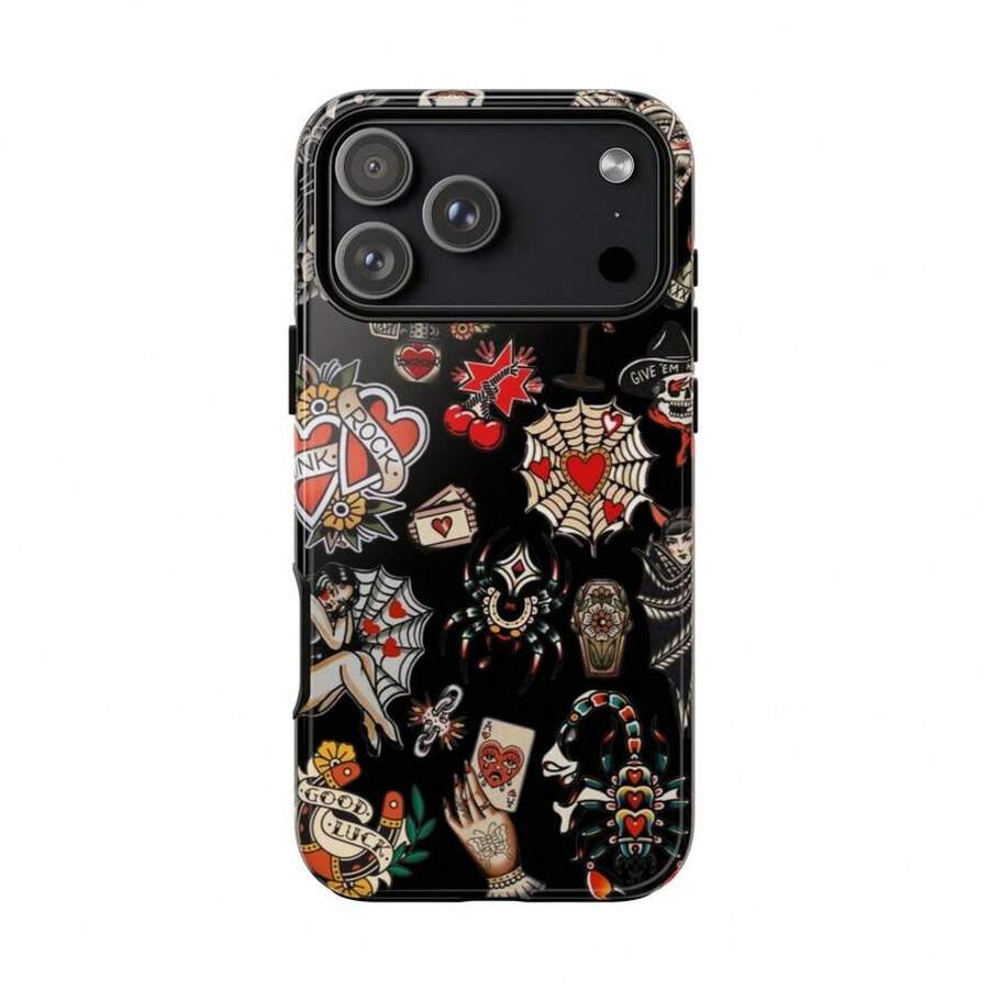 Vintage Tattoo Flash Case – Bold Punk Aesthetic I Old School Phonecase For 17 16 15 14 13 12 Pro Max, Gift Idea - 混色 - 查看 1