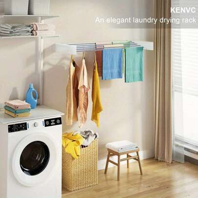 80cm Wide Wall Mounted Drying Rack, Heavy-Duty 1.45mm Thick 5-Bar Foldable Laundry Rack In White, Version 2.0