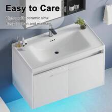 31" Floating Bathroom Vanity With Sink Combo, Wall Mounted Bathroom Vanity Cabinet With LED Light, 2-Door Bathroom Storage Cabinet For Small Bathroom, White/Grey/Black, (USB LED Strip) - 白色 - 查看 5