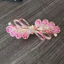 Hairpin, Female Back Head Disc Hair Top Clip Temperament Ponytail Drawing Line Hairpin Versatile Headgear Rhinestone Elegant Horizontal Clip Metal Hairpin Shiny Rhinestone - Màu Hồng Tươi - Xem 1