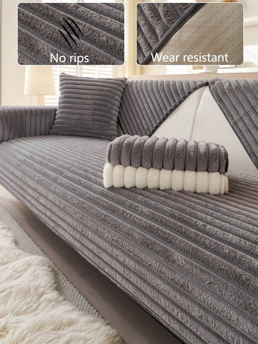 1pc Thick Plush Sofa Cushion Cover, Modern Minimalist Anti-Slip Sofa Seat Pad, Dust-Proof And Washable Sofa Slipcover, Soft And Fade-Resistant, Pet-Friendly, Fits L-Shaped Sofa And 1/2/3/4 Seater Sofa, Suitable For Bedroom, Office, Living Room