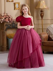 Váy dự tiệc tay cánh hoa màu đỏ tía cho bé gái tuổi mới lớn, váy dự tiệc sang trọng, thích hợp cho tiệc Halloween, tiệc công chúa Giáng sinh, tiệc sinh nhật cho bé gái, lễ tốt nghiệp, vũ hội, phù dâu, bé gái rải hoa, cuộc thi sắc đẹp - Màu Đỏ Sâu - Xem 9