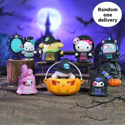 Miniso Bộ sưu tập tượng nhỏ bằng nhựa vinyl chủ đề Halloween "Trick Or Treat" của gia đình Sanrio (Chi tiết bộ xương + Chủ đề Halloween) (Giao ngẫu nhiên 1 sản phẩm)