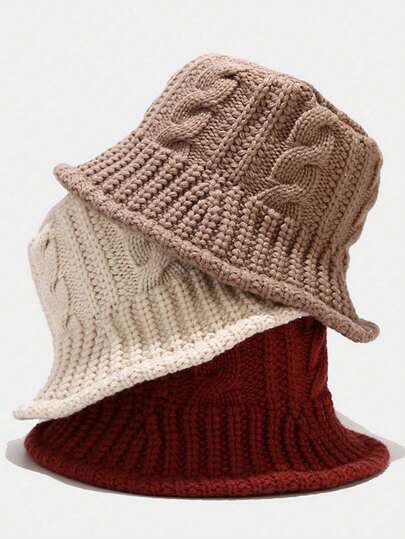 1 pieza Gorro de punto de unicolor para mujer, gorro cálido y de moda adecuado para uso al airey diario en otoño/invierno