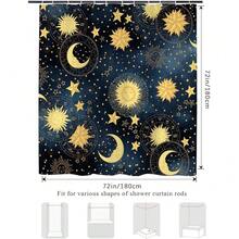 Boho Celestial Shower Curtain, Gold Sun And Moon Galaxy Zodiac Design Bath Curtains For Bathroom,Fun Navy Blue Stars Starry Sky Decor Waterproof Fabric Shower Curtain Sets 12 Hooks 72X72 In{Inchcolor_nameinch:InchBlueinch,Inchsize_nameinch:Inch72\InchWx72\InchL(Packof1)Inch} - 藍色 - 查看 7
