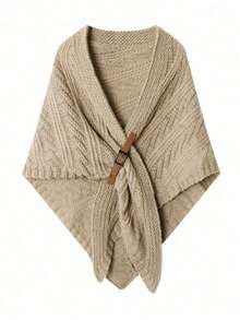 1pc Women's Spring/Autumn Shawl, Beige Leather Buckle Shawl, Thick Triangular Cloak Outwear, Knitted Scarf For Dress - Buckled Plush Shawl - View 8